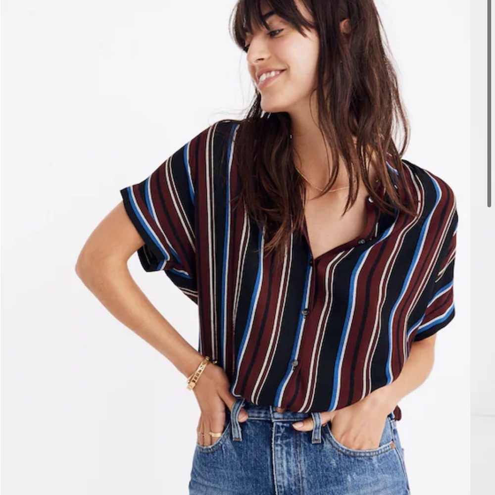 Madewell Central Drapey Shirt in Menford Stripe in modern classic black